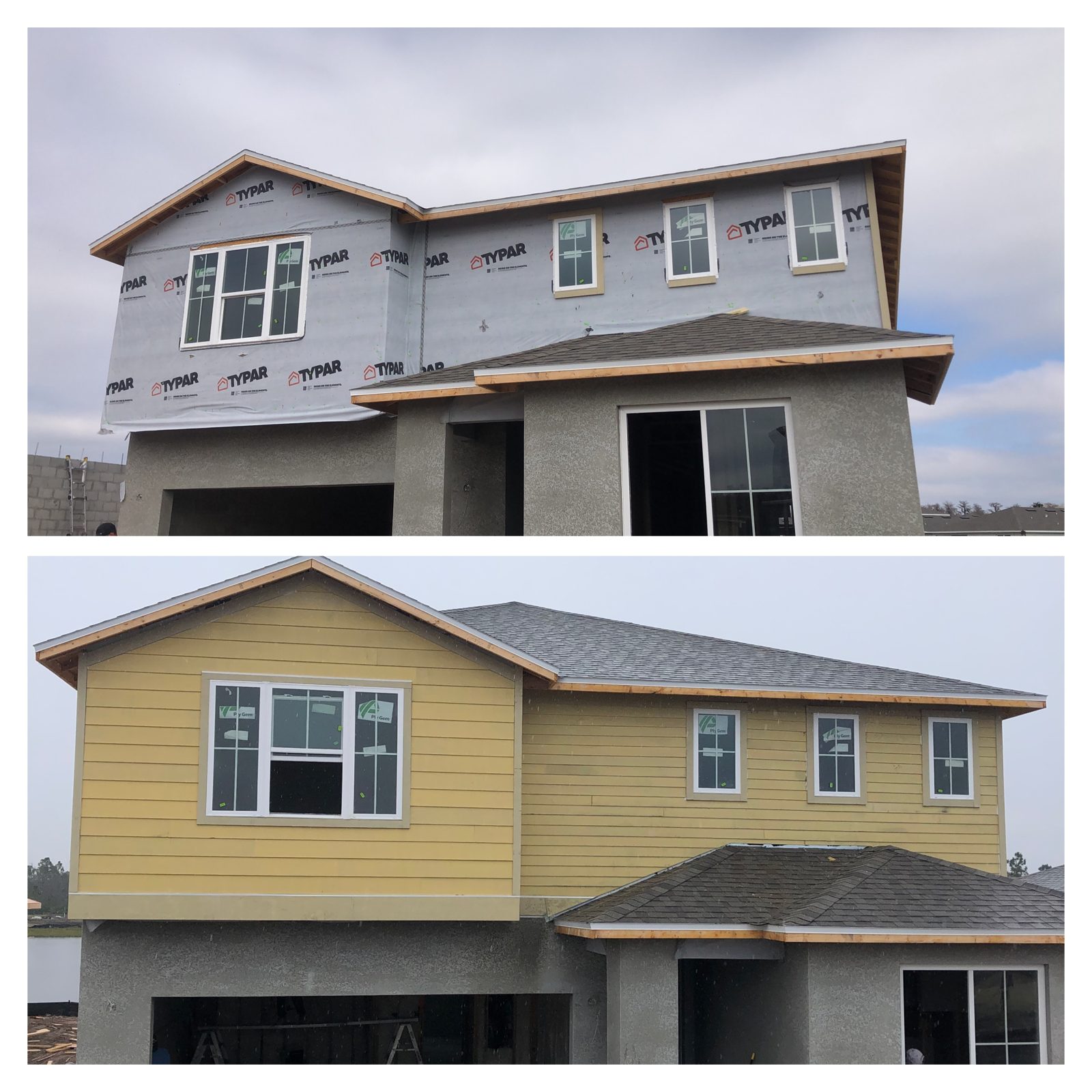 Finished home exterior with new siding and trim detail