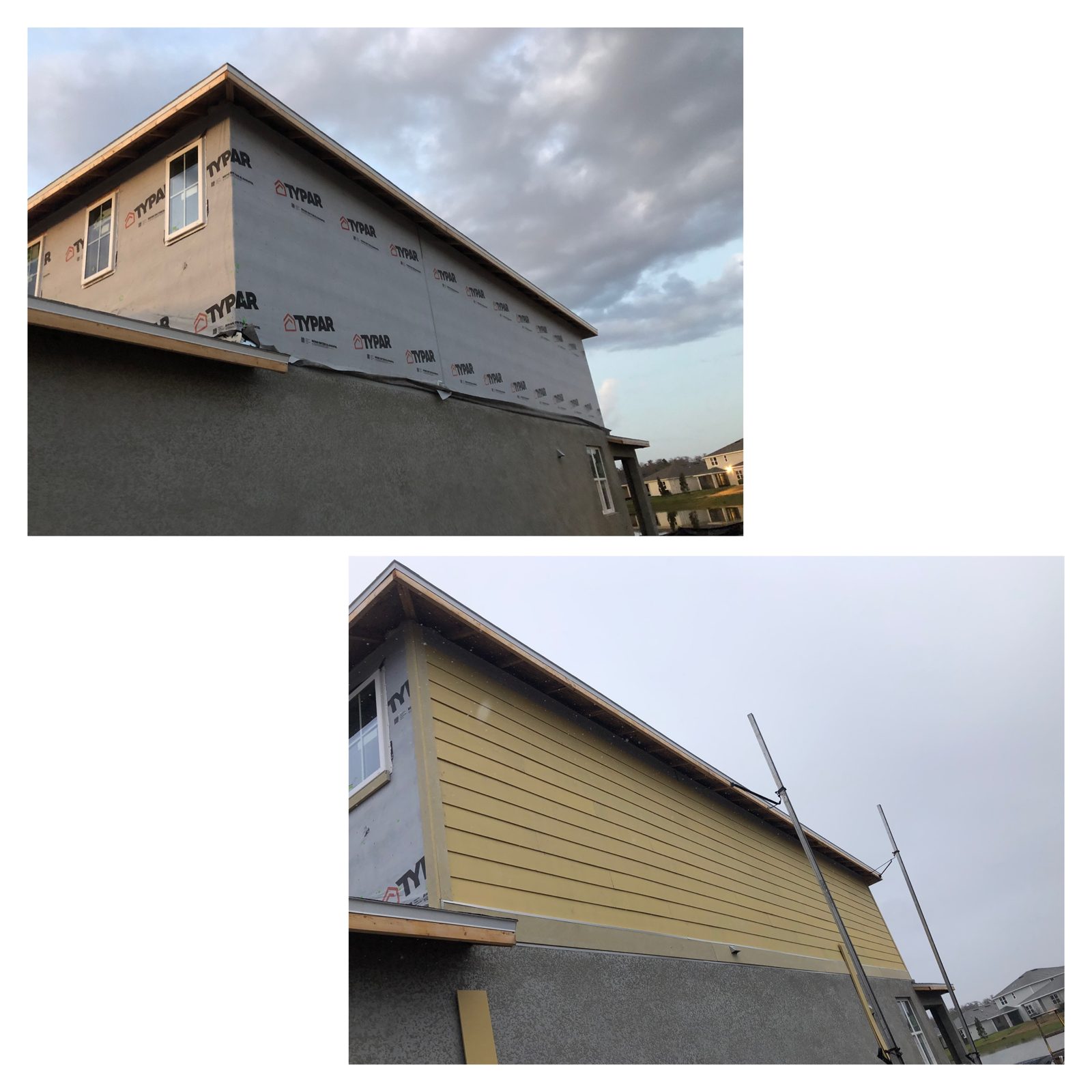 Siding panels installed across a full residential elevation